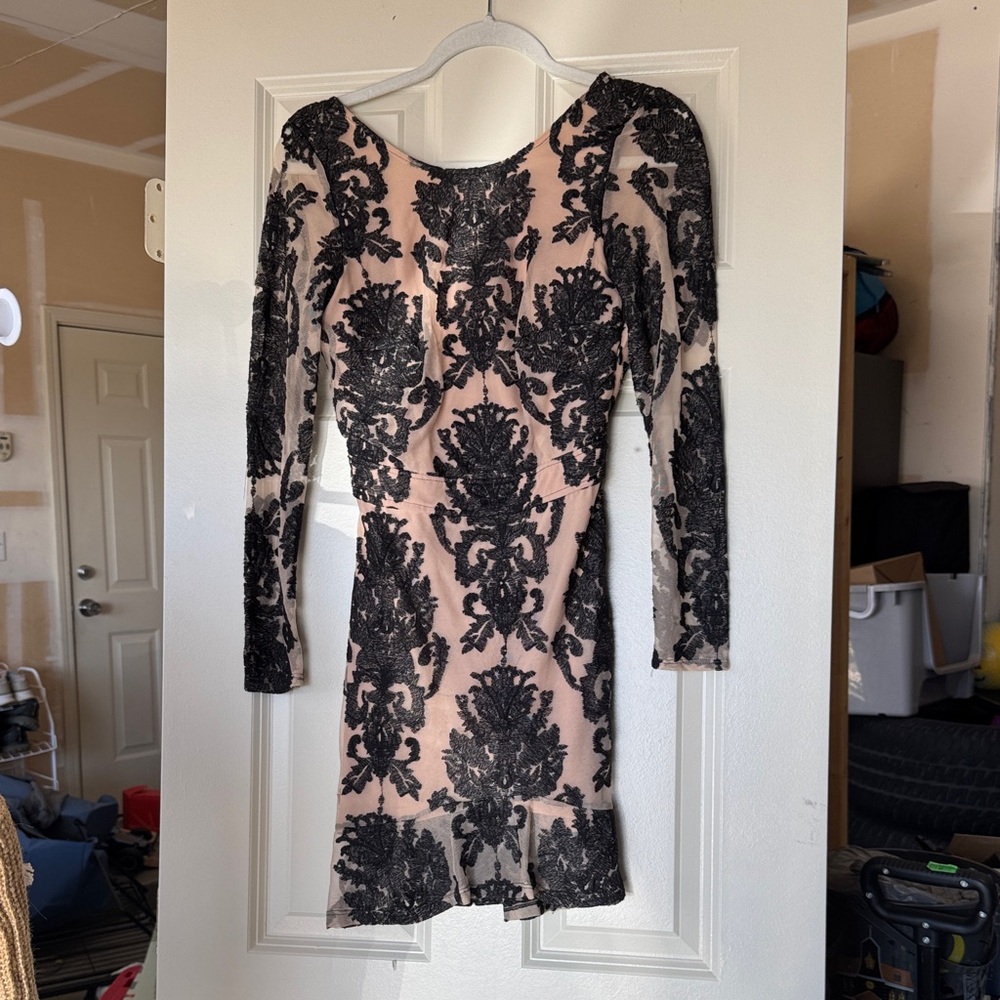 For Love And Lemons Black and Cream Long Sleeve Dress